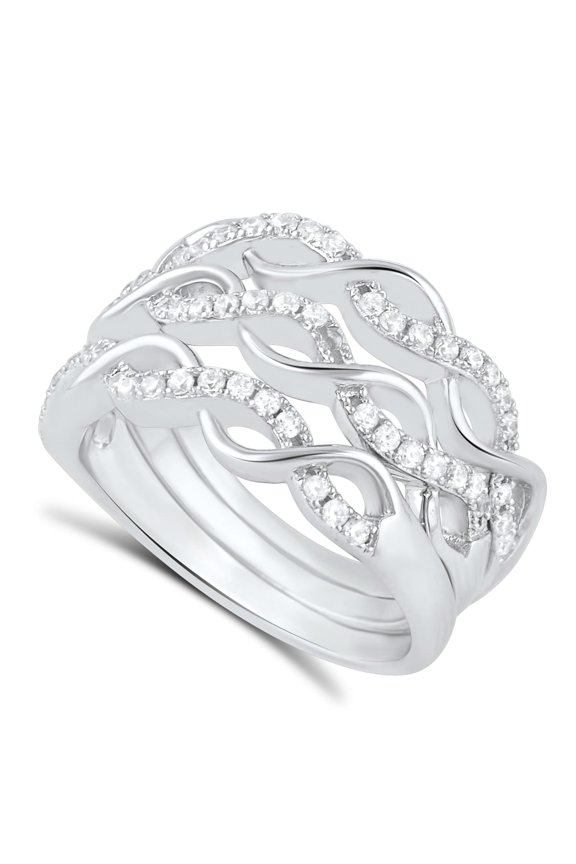 Sterling Silver Cz Stacked Ring for Women and Teens - Size 6