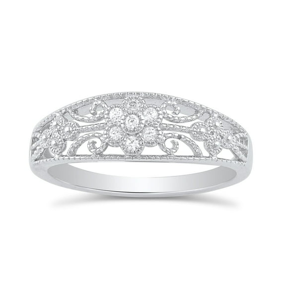 Sterling Silver Cz Thin Filigree Victorian Flower Ring for Women and Teens - Size 4