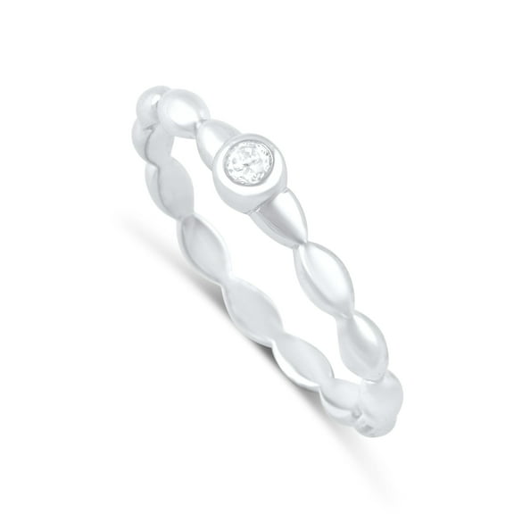 Sterling Silver Cz Thin Solitaire Stackable Ring for Women and Teens - Size 5