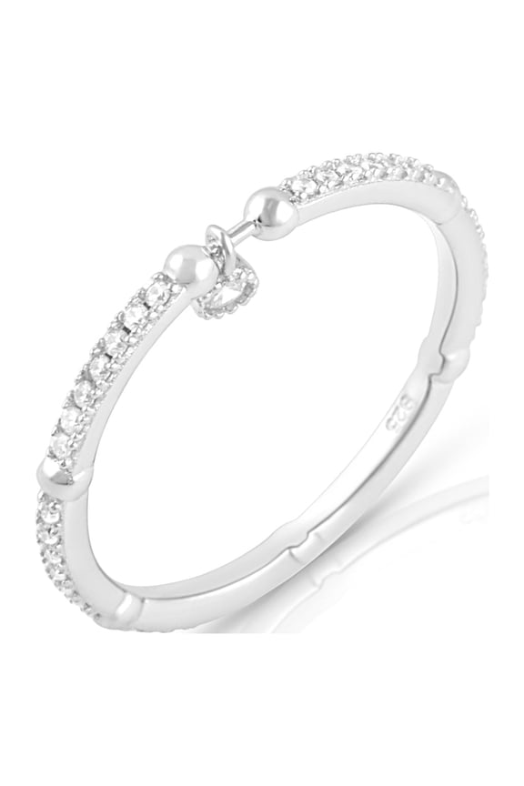 Sterling Silver Cz Thin Stackable Dangling Charm Ring