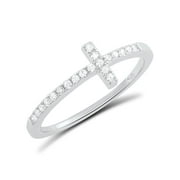SILVERCLOSEOUT Womens Thin Stackable Sideways Cross Ring, Sterling Silver Cubic Zirconia - Size 4