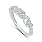 SILVERCLOSEOUT Sterling Silver Cz Thin XO Heart Stackable Ring for Female Adult Women and Teen Girls - Size 4