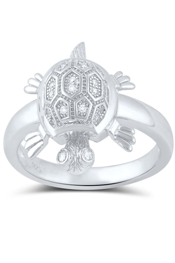 Sterling Silver Cz Turtle Ring for Women and Teens - Size 8