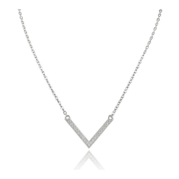 Sterling Silver Cz V Necklace 18"