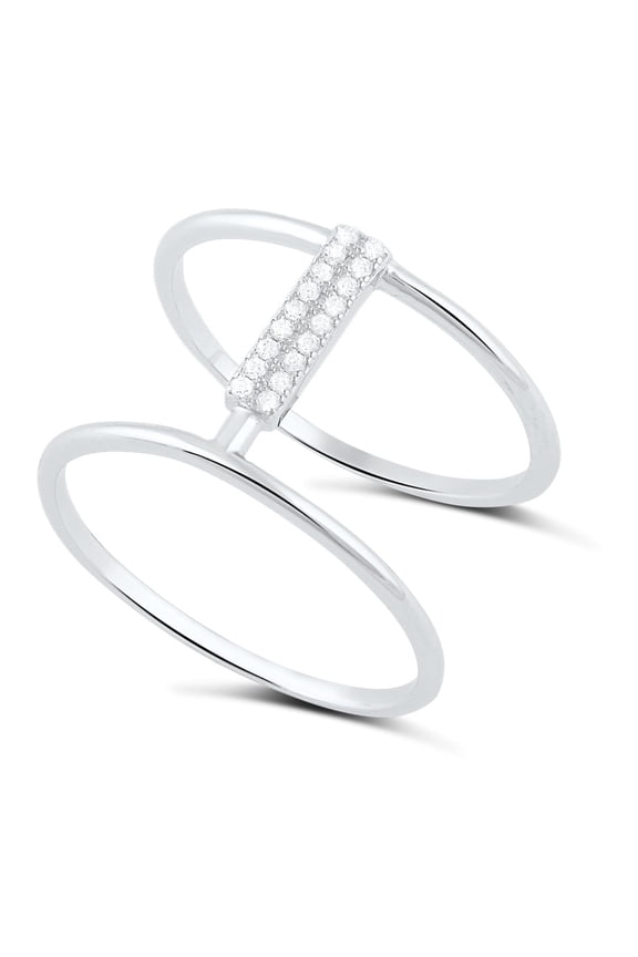 Sterling Silver Cz Wide Double Bar Ring for Female Adult Women and Teens - Size 9
