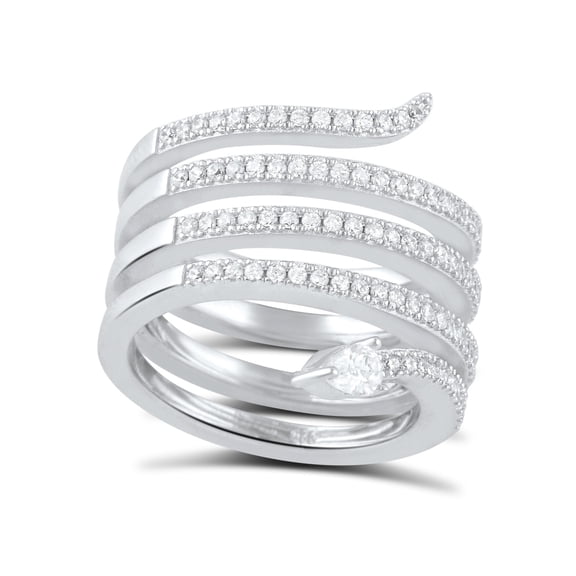 Sterling Silver Cz Wide Wrap Around Multi Row Snake Ring for Women and Teens - Size 8