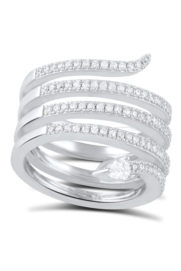 Sterling Silver Cz Wide Wrap Around Multi Row Snake Ring for Women and Teens - Size 9