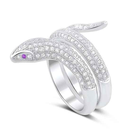 Sterling Silver Cz Wrap Around Snake Ring for Women and Teens - Size 6