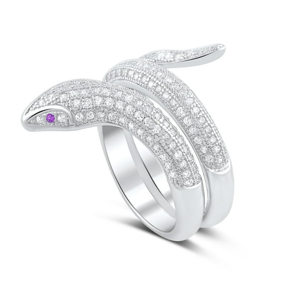 Sterling Silver Cz Wrap Around Snake Ring for Women and Teens - Size 7