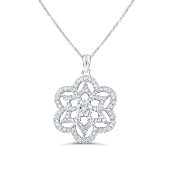 SilverCloseOut Sterling Silver CZ Filigree Flower Life Charm Necklace