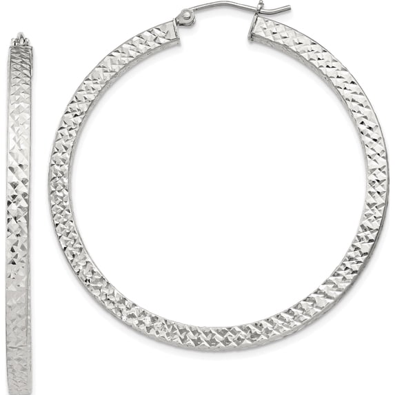 Sterling Silver D/C 3X45mm Square Tube Hoop Earrings (Width 45) (Length 45) - Jbsp