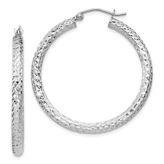 Sterling Silver D/C 3x35mm Hoop Earrings Sterling Silver Earrings