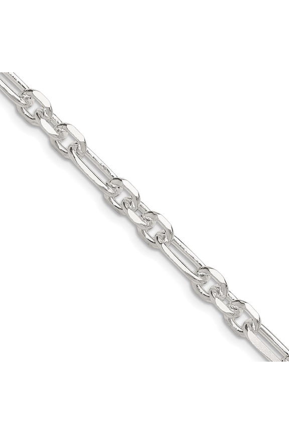 Sterling Silver D/C 6mm 3 Short Plus 1 Long Cable Link Chain