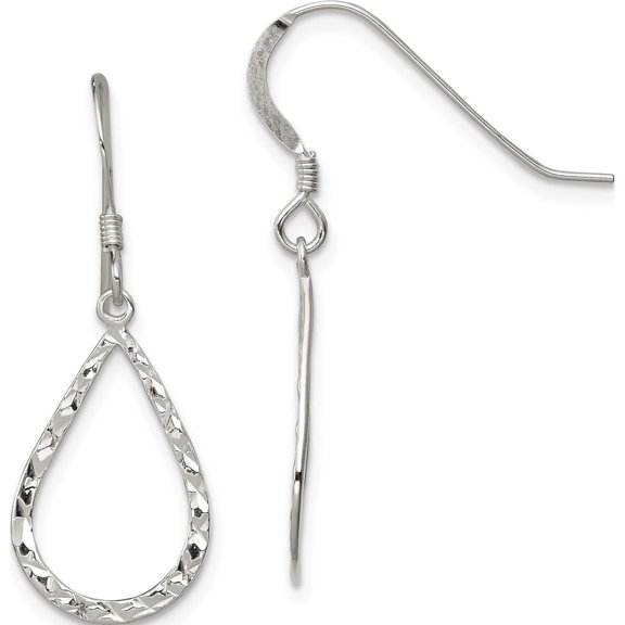 Sterling Silver D/C Teardrop Dangle Shepherd Hook Earrings (32 X 12) Made In India qe8944