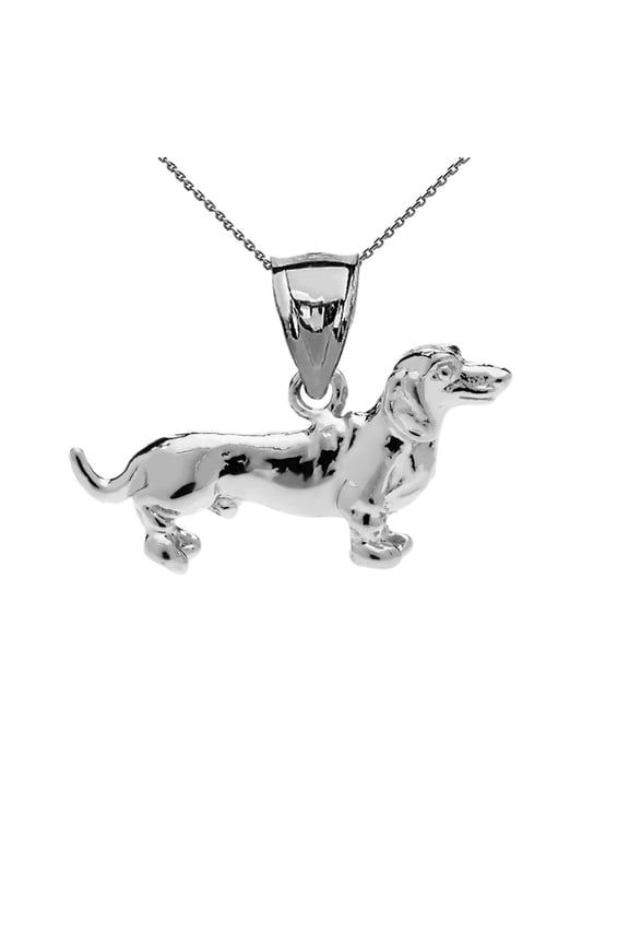 Sterling Silver Dachshund Pendant Necklace, 22 in Rolo Chain, Includes Gift Packaging