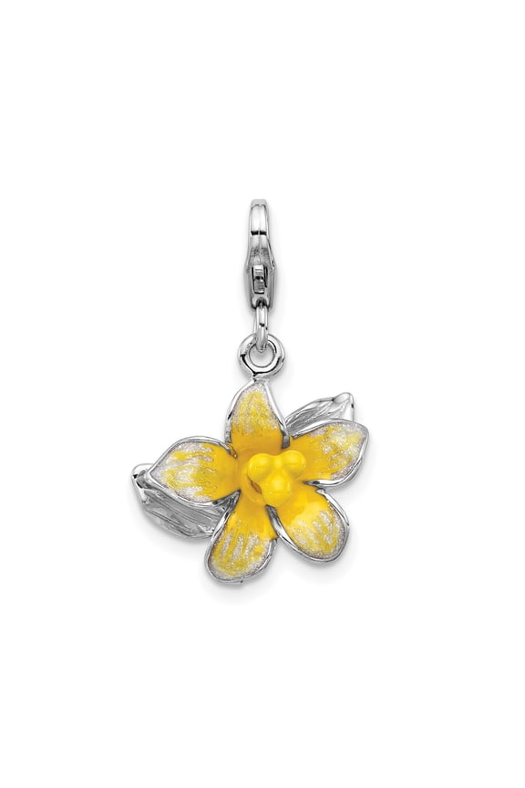 Sterling Silver Daffodil Charm with Yellow Enamel, Floral Pendant for Women, Symbol of Renewal and Hope, Spring Nature Jewelry for Bracelets and Necklaces