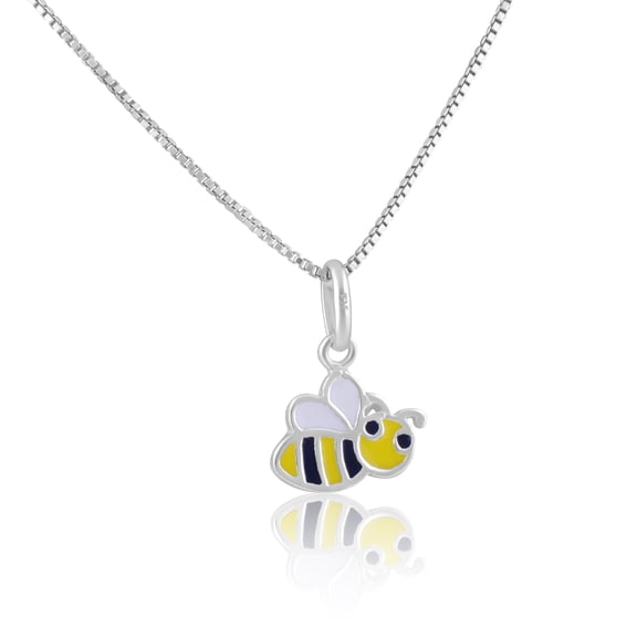 SilverCloseOut Sterling Silver Black and Yellow Honey Bee Charm Necklace