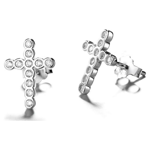 Sterling Silver Dainty Cross Earrings With Swarovski Crystals