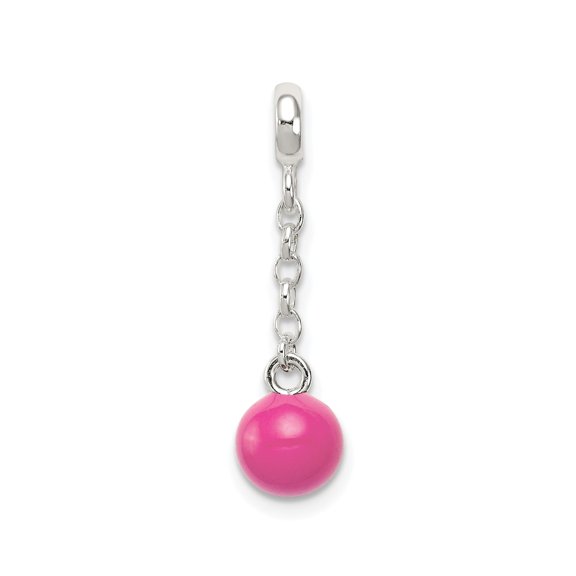 Sterling Silver Dangle Charm with Pink Enamel Bead, Short Chain Link Pendant for Women, Minimalist Modern Style for Bracelets and Necklaces, DIY Jewelry Accessory