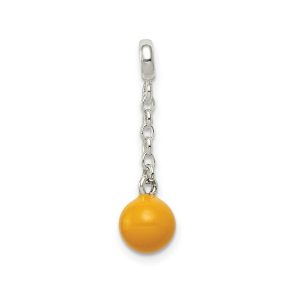 Sterling Silver Dangle Charm with Yellow Enamel Ball, Linked Chain Accent for Women, Modern Pendant for Bracelets or Necklaces, Vibrant Fashion Jewelry Accessory