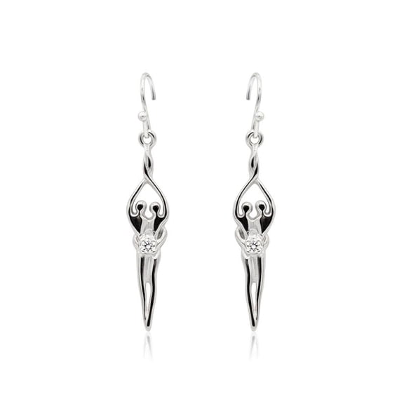 925 Sterling Silver Soulmate Dangle Earrings, Gift for Her, Small Ear Wire, Clear Cubic Zirconia Stone