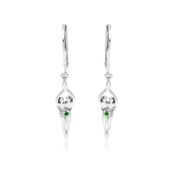 925 Sterling Silver Soulmate Dangle Earrings, Gift for Her, Small Lever Back, Emerald Cubic Zirconia Stone