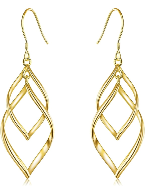 Silver Plating Dangle Earrings for Women, 14k Gold Plated Double Linear Drop Statement Earrings Anniversary Birthday Gifts for Women