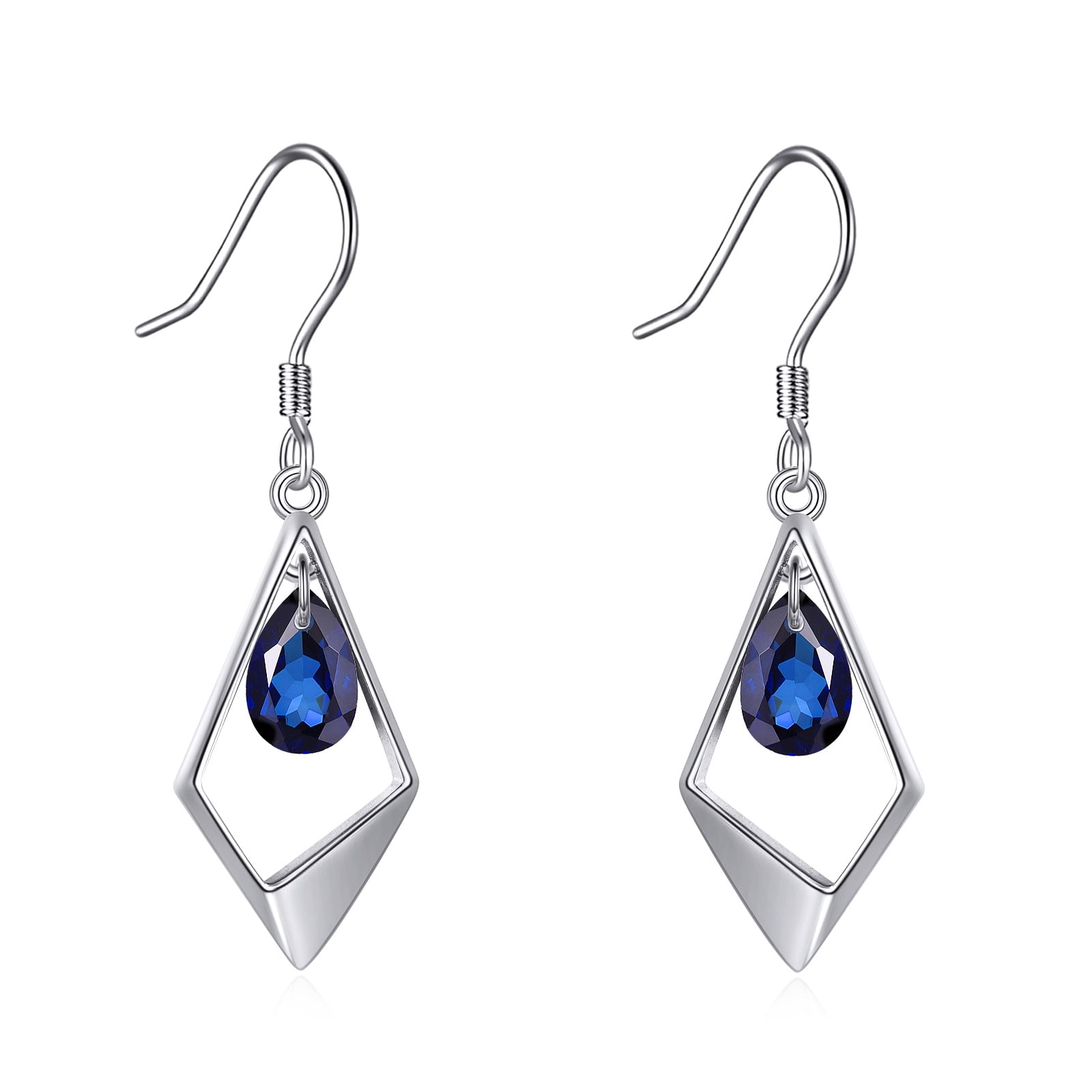 Sterling Silver Dangle Earrings for Women Rhombus Drop Dangle Earrings Sapphire Leverback Hook Earring Jewelry Birthday Gifts