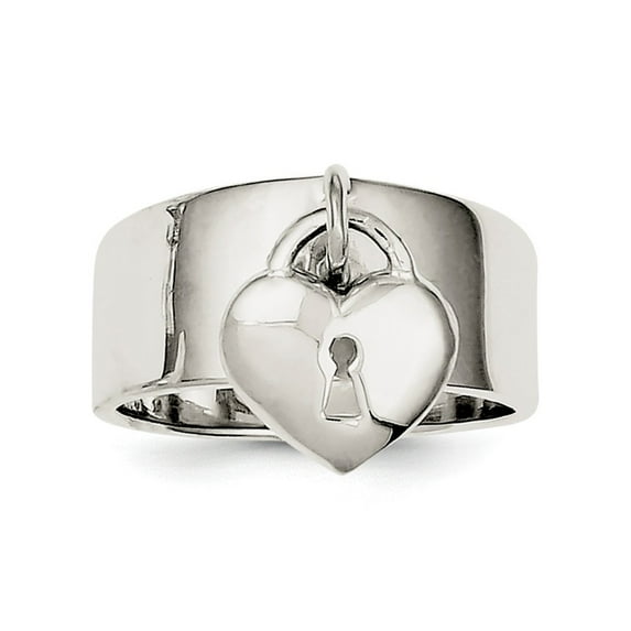Sterling Silver Dangle Lock Ring - 8.2 Grams - Size 8 - Measures 10mm Wide