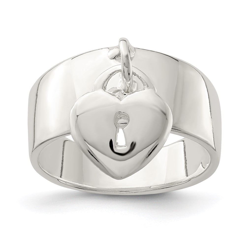 925 Sterling Silver Solid Dangle Lock Ring Size 7 - 8.2 Grams - Jewelry ...