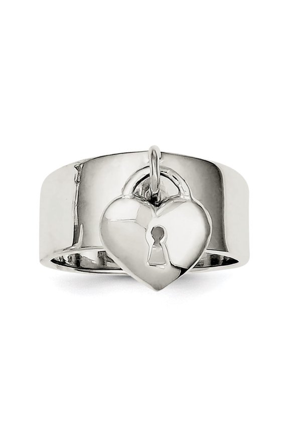 925 Sterling Silver Solid Dangle Lock Ring Size 8 - 8.2 Grams - Jewelry Gift for Mom