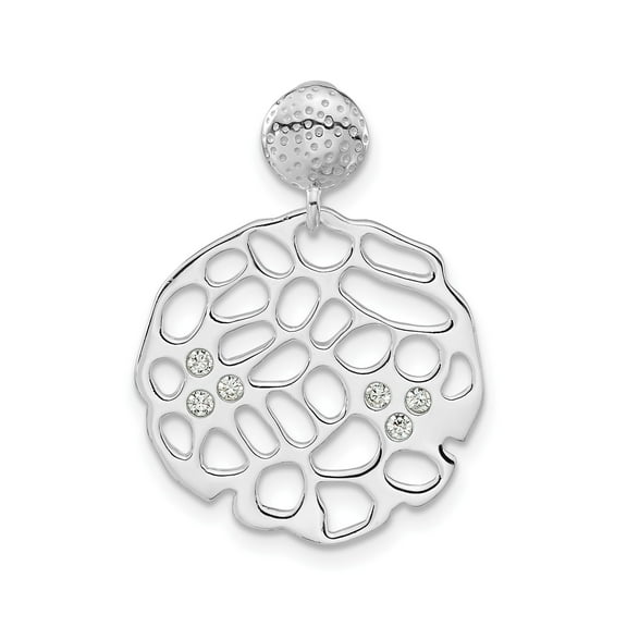 Sterling Silver Dangle Pendant for Women with Abstract Openwork Design, Cubic Zirconia Accent, Textured Bail, Modern Minimalist Artistic Fashion Jewelry
