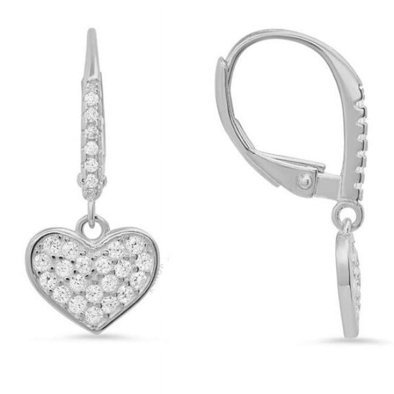 Sterling Silver Dangling Heart Cubic Zirconia Leverback Earrings