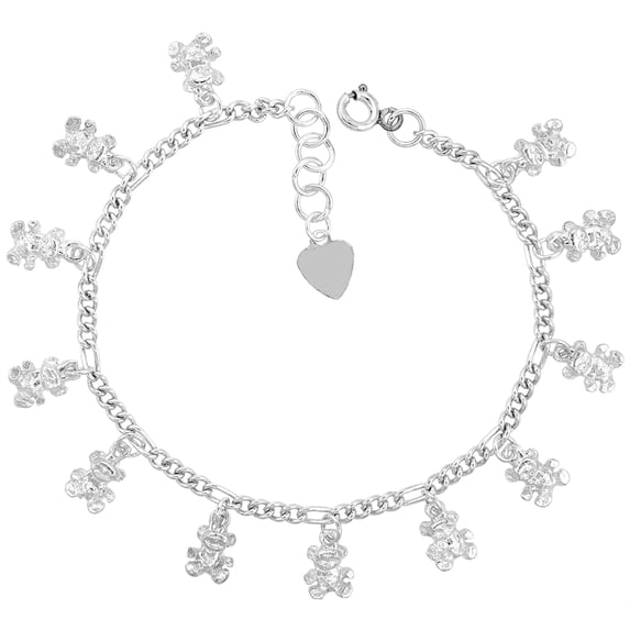 Sterling Silver Dangling Teddy Bears Charm Charm Bracelet for Women 16mm drop fits 7-8 inch wrists