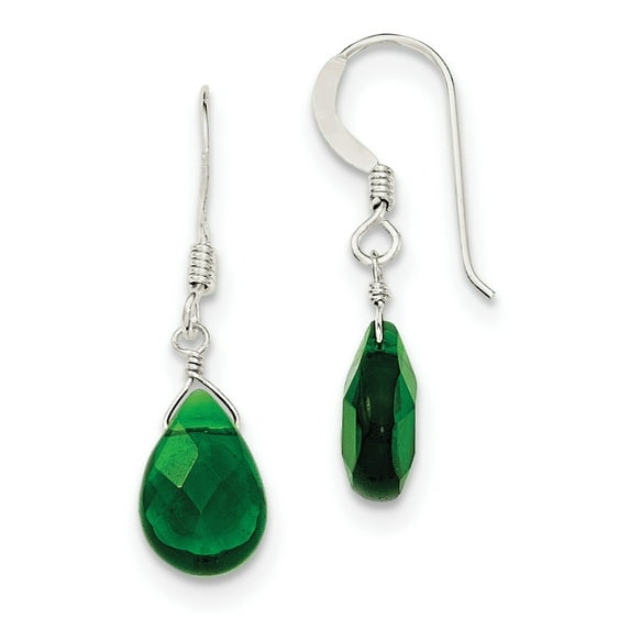Sterling Silver Dark Green Crystal Dangle Earrings