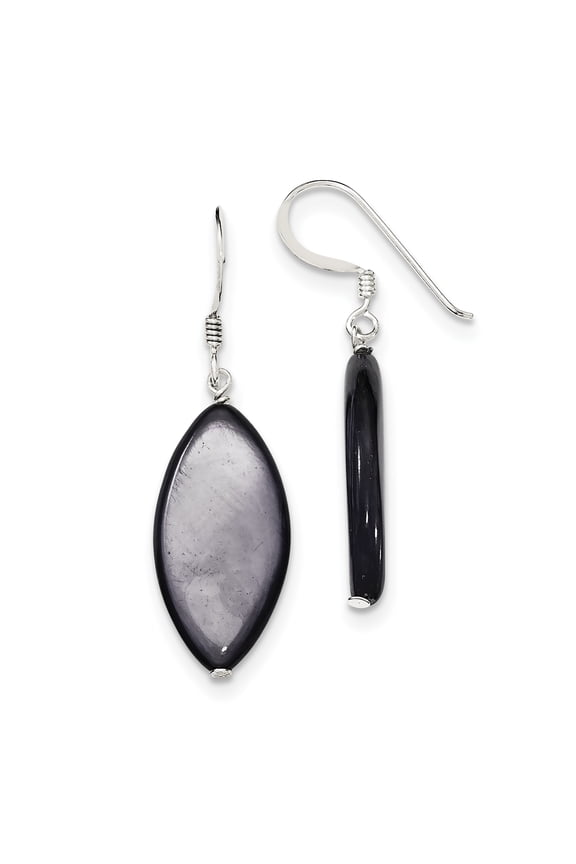Sterling Silver Dark Grey Mother of Pearl Dangle Earrings Sterling Silver Earrings