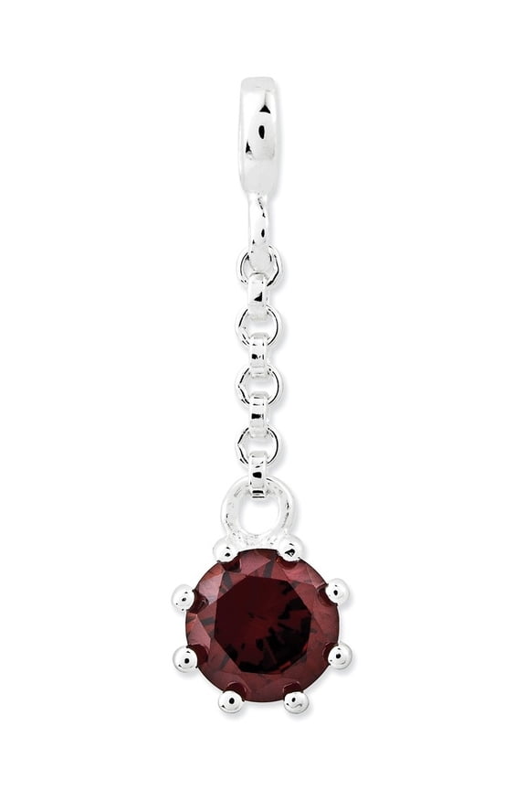 925 Sterling Silver Polished Dark Red Cubic Zirconia 1/2inch Dangle Enhancer Charm 26x8mm Wide Pendant Necklace for Wome