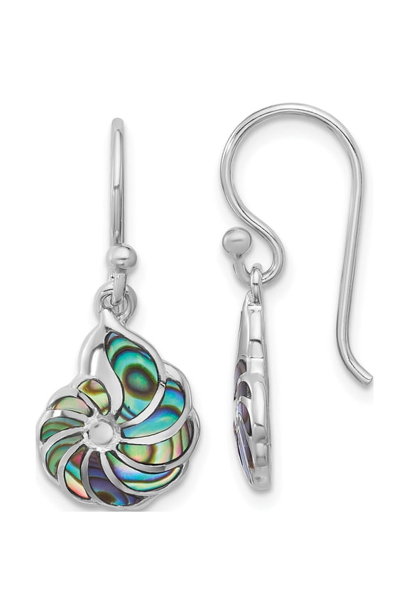 Sterling Silver Dazzling, Luxury 25.6 Mm Rhodium 10.2 Rh-Plated Polished Abalone Swirl Shell Dangle Earrings