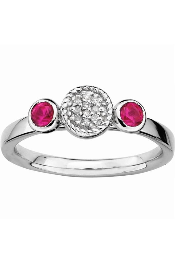 Sterling Silver Dbl Round Cr. Ruby & Dia. Ring