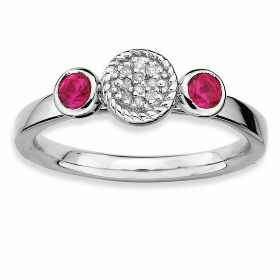 Sterling Silver Dbl Round Cr. Ruby & Dia. Ring