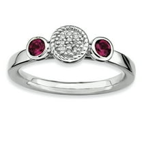 Sterling Silver Dbl Round Rhod. Garnet & Dia. Ring