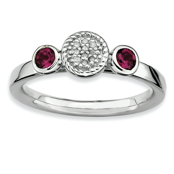 Sterling Silver Dbl Round Rhod. Garnet & Dia. Ring