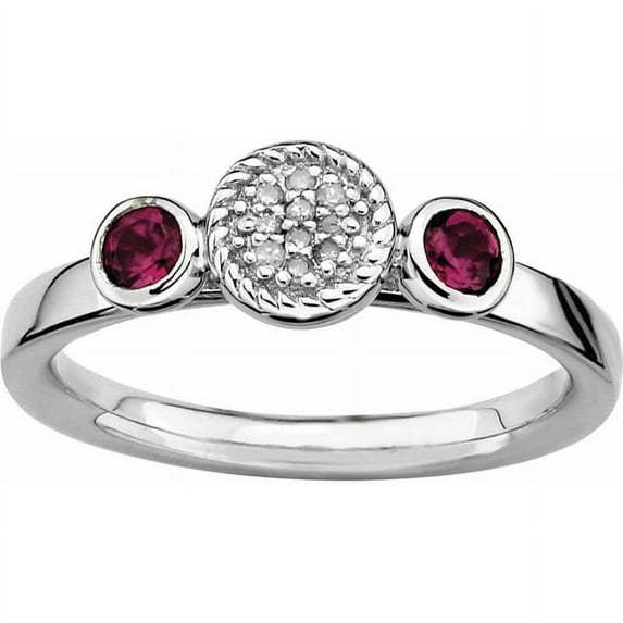Sterling Silver Dbl Round Rhod. Garnet & Dia. Ring