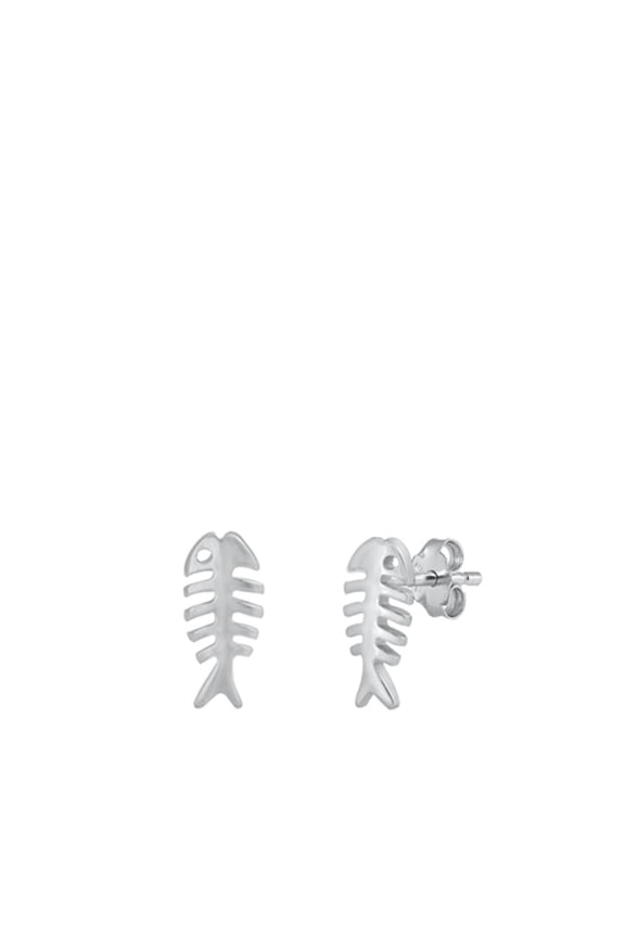 Sterling Silver Dead Fish Bone Stud Earrings 925 New Jewelry Female Unisex