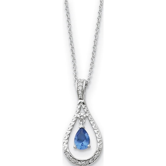 Jewelry by Sweet Pea Sentimental Expressions Sterling Silver Rhodium-plated Dec. CZ Stone Never Forget Tear 18 Inch Birthstone Necklace