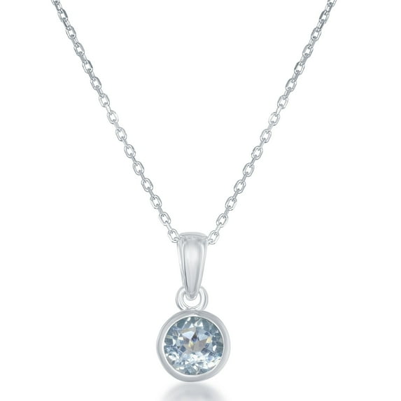 Sterling Silver December Blue Topaz Birthstone Bezel-set 6mm Pendant with 18 Chain