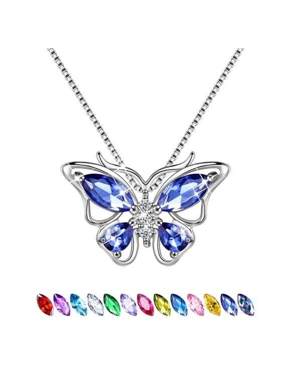 December Birthstone Tanzanite Blue Butterfly Necklaces 925 Sterling Silver Pendant Jewelry Christmas Birthday Mother's Day Gift for Women Wife