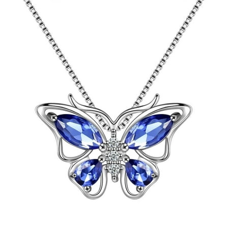 Juwaliy December Birthstone Tanzanite Blue Butterfly Necklaces 925 Sterling Silver Pendant Jewelry Christmas Birthday Mother's Day Gift for Women Wife