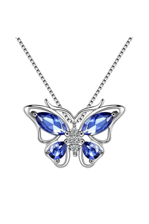 December Birthstone Tanzanite Blue Butterfly Necklaces 925 Sterling Silver Pendant Jewelry Christmas Birthday Mother's Day Gift for Women Wife