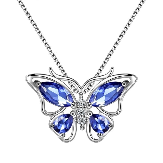 Juwaliy December Birthstone Tanzanite Blue Butterfly Necklaces 925 Sterling Silver Pendant Jewelry Christmas Birthday Mother's Day Gift for Women Wife